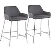 Daniella 24" Counter Stool in Grey Leatherette & Chrome Metal (Set of 2)